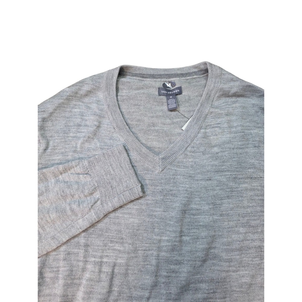 Van Heusen V-Neck Sweater‎ Soft Knit Lightweight Pullover Gray Mens Size M